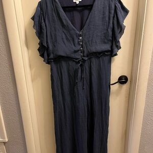 Mittoshop Deep Blue Maxi Jumpsuit with Button Detail